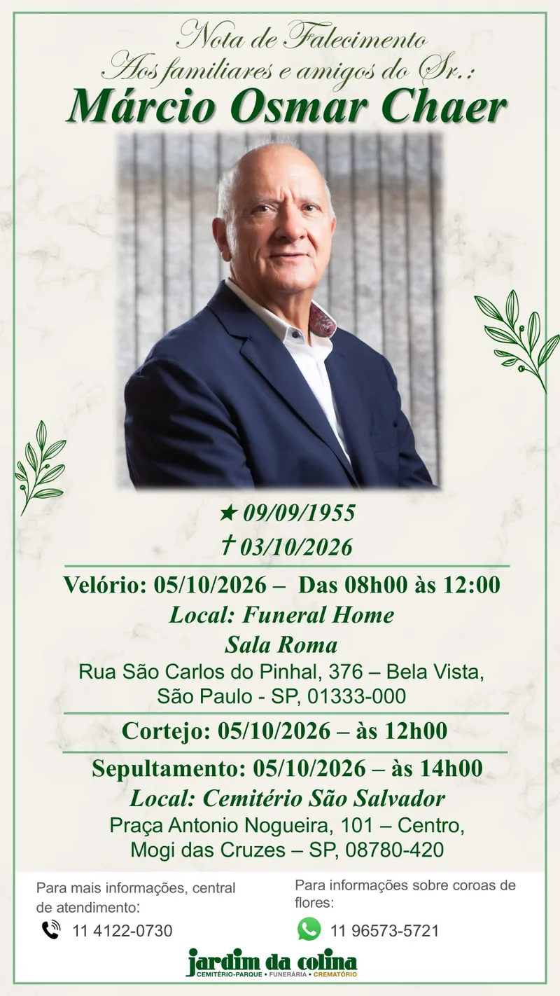 Márcio Chaer é velado na Bela Vista; sepultamento será em Mogi das Cruzes