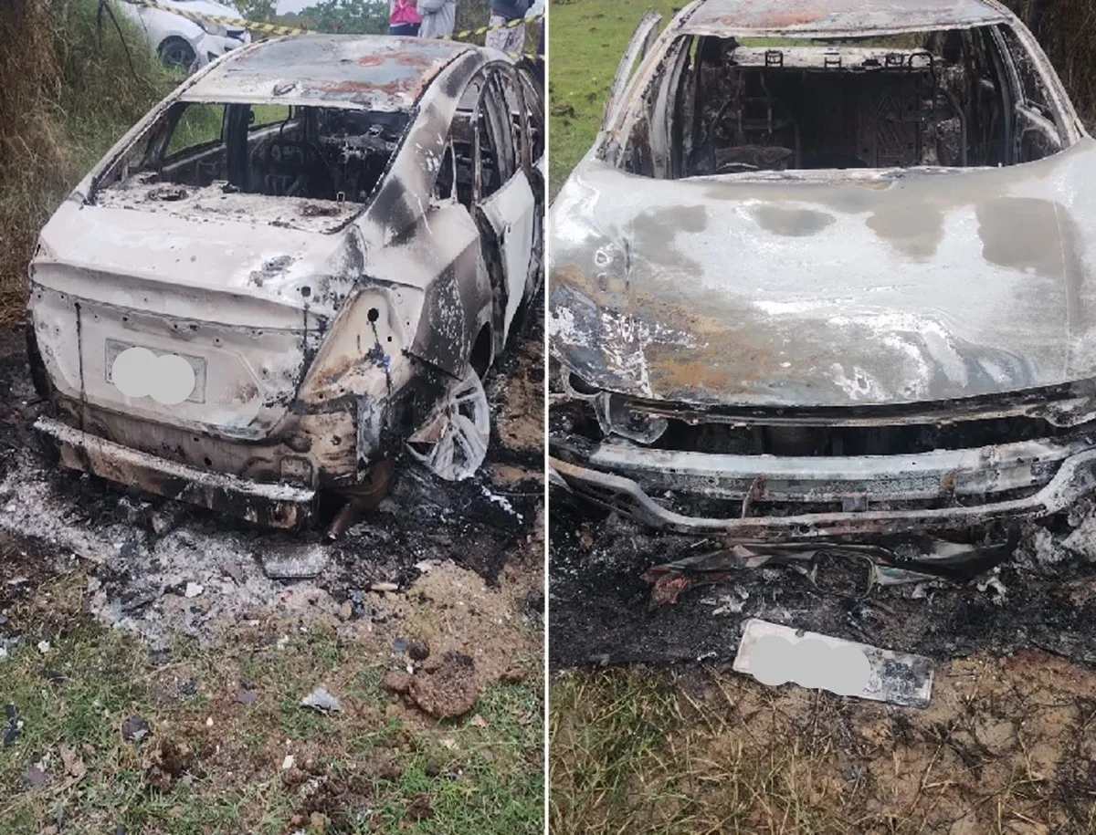 Corpo carbonizado é localizado em carro incendiado no Norte Fluminense