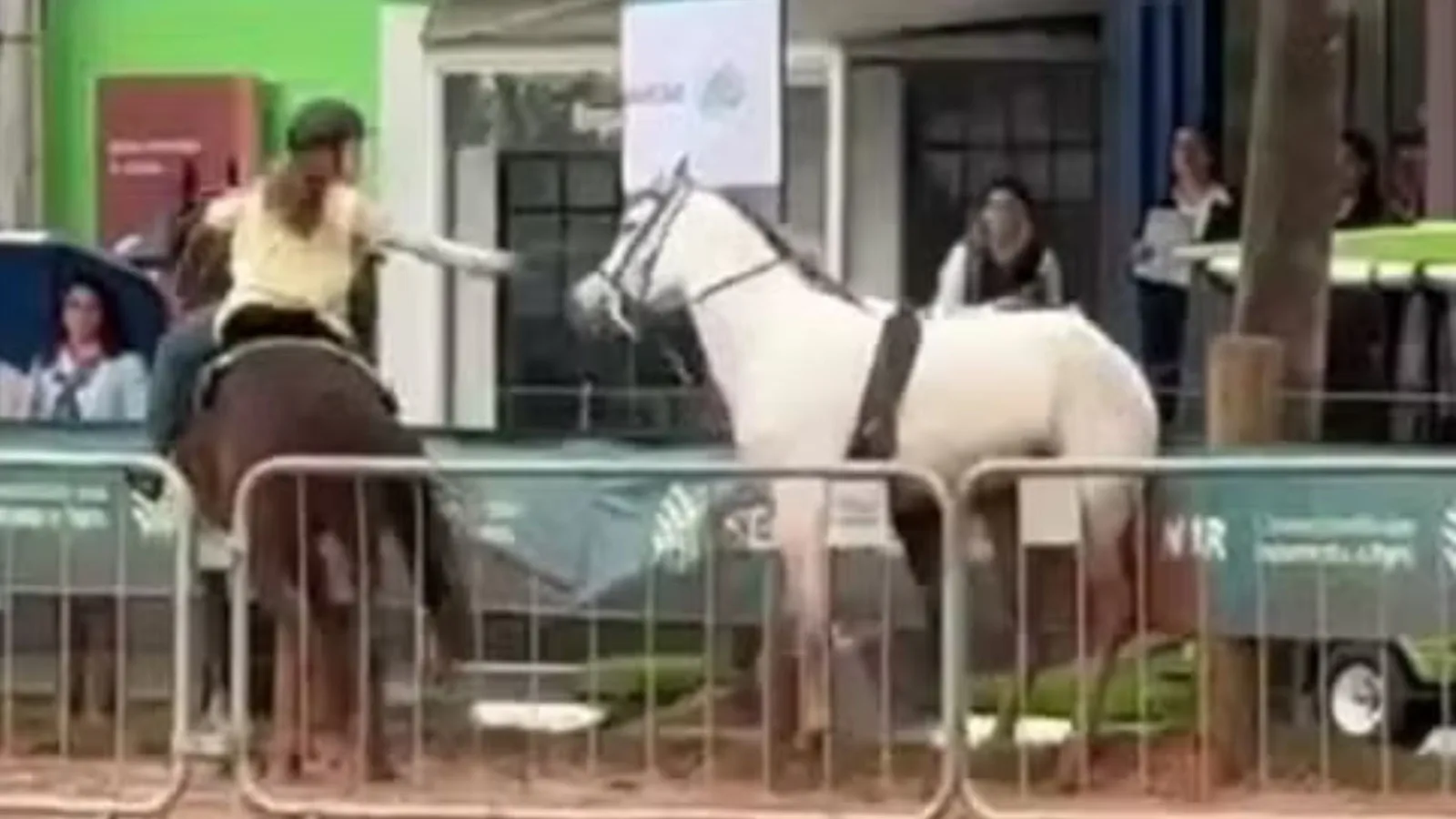 Menina de 12 anos segura rédeas de cavalo após queda na Expointer