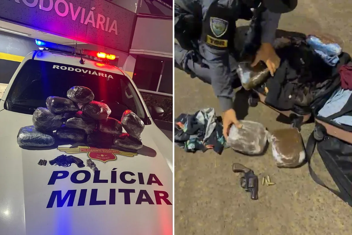 Fiscalização em ônibus apreende haxixe, skunk e revólver em Rancharia