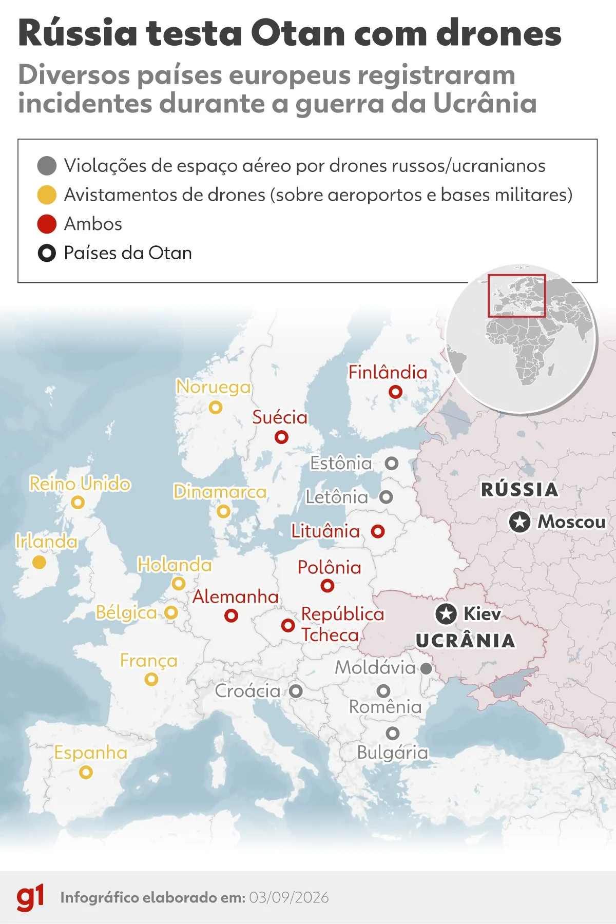 Drones suspeitos sobrevoam instalações estratégicas em 20 países europeus