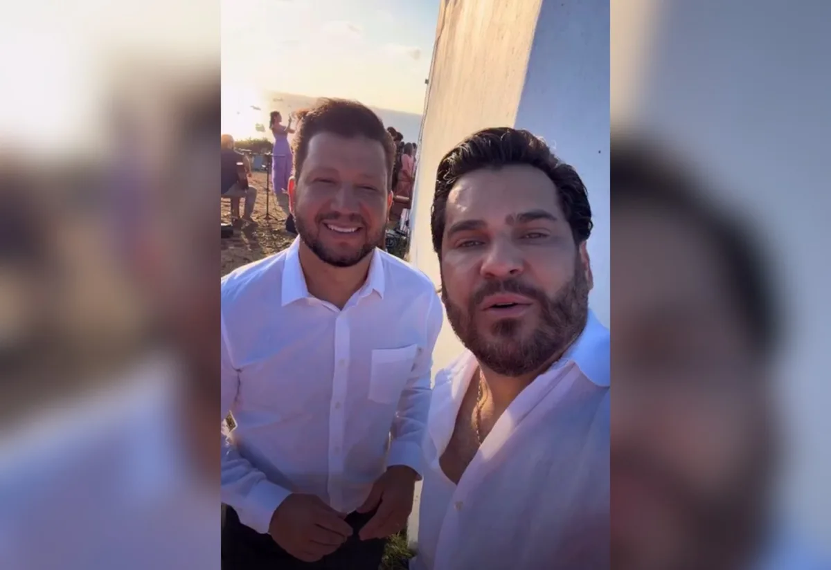 Cleber e Cauan fazem surpresa em casamento de Fernando de Noronha
