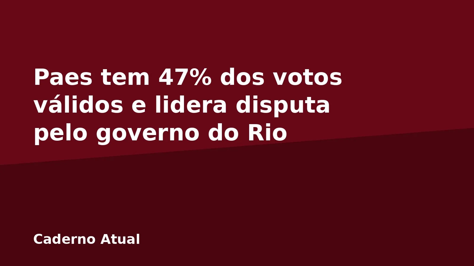 Paes tem 47% dos votos válidos e lidera disputa pelo governo do Rio