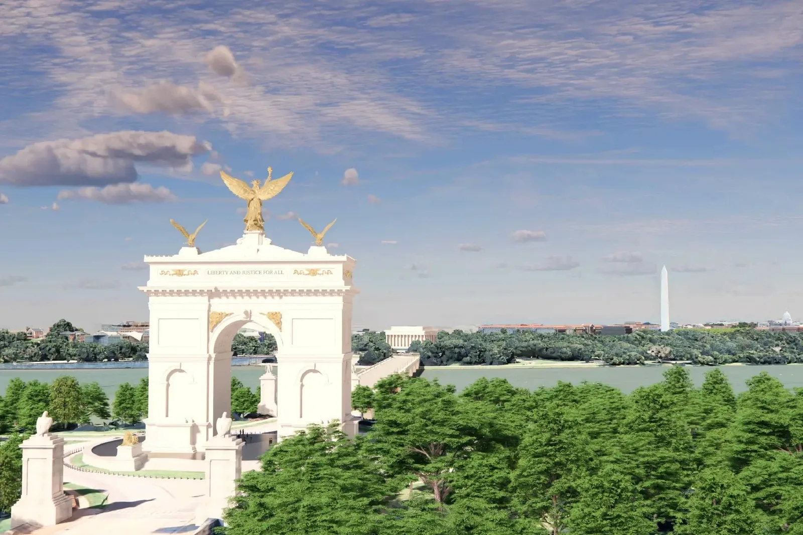 Projeto de arco em Washington prevê drones, munição e posições para atiradores