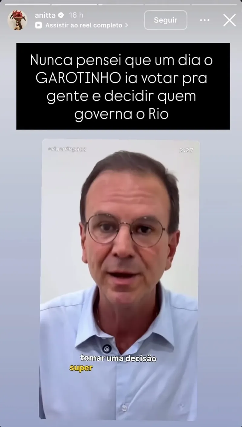 Anitta critica decisão do TSE que anulou votos de Anthony Garotinho